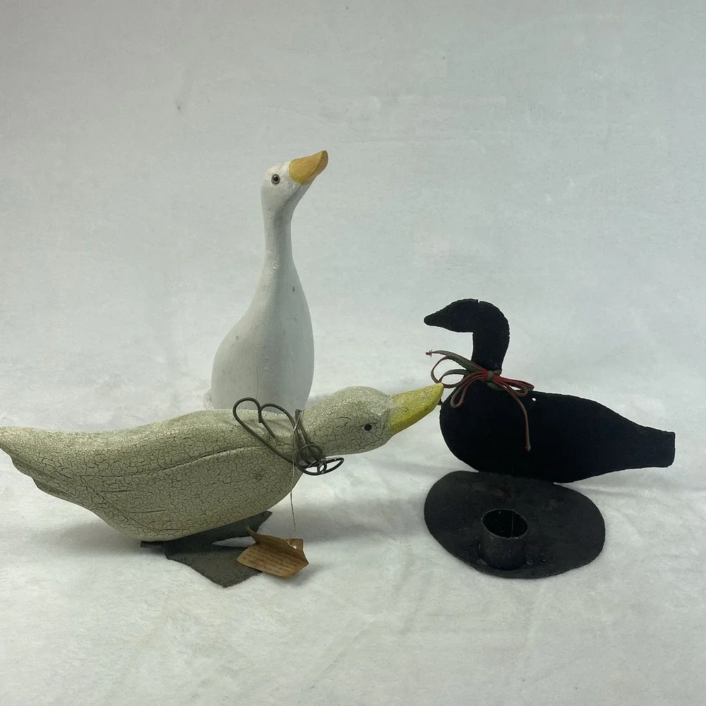 Vintage Goose Duck Shelf Decor Set 3 Rustic Wood Metal Country Farmhouse Cottage